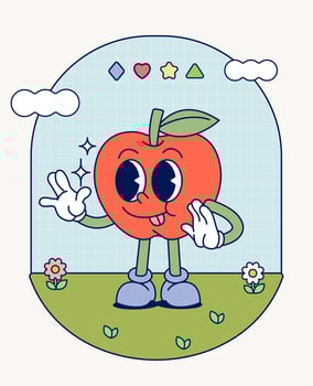 Apple retro character mascot vintage trendy hand draw funny doodle comic collection vector