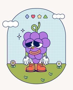 Grape retro character mascot vintage trendy hand draw funny doodle comic collection vector