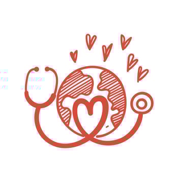 hand drawn doodle earth globe with stethoscope illustration vector