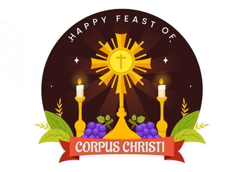 Corpus Christi Catholic Religious Vector Illustration with Feast Day, Cross, Bread and Grapes in Holiday Celebration Flat Cartoon Background