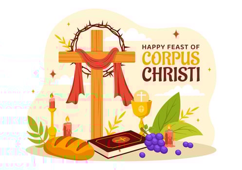Corpus Christi Catholic Religious Vector Illustration with Feast Day, Cross, Bread and Grapes in Holiday Celebration Flat Cartoon Background