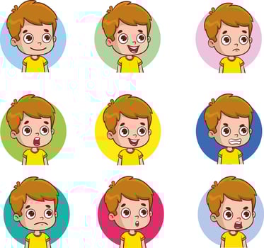 kids faces showing different emotions vector Illustration