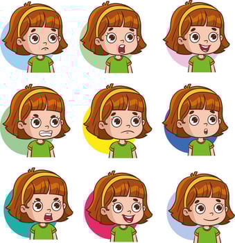 kids faces showing different emotions vector Illustration