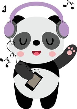 Funny panda listening music with headphones vector