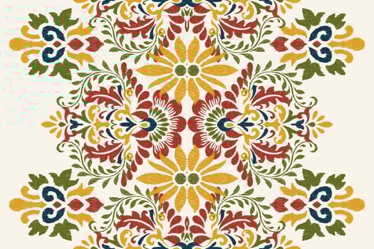 Ikat floral paisley embroidery on white background.Ikat ethnic oriental pattern traditional.Aztec style abstract vector illustration.design for texture,fabric,clothing,wrapping,decoration,scarf,carpet