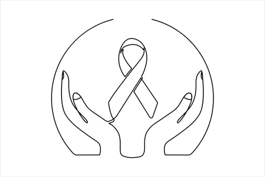 Continuous single line drawing of Ribbon in hands one line drawing and AIDS day concept Vector illustration