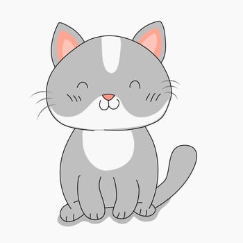 cute and adorable cartoon cat illustration on a white background, flat design style vector