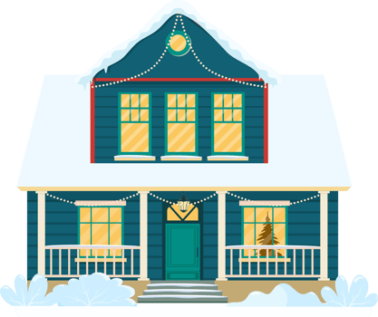 Winter house with christmas decoration png