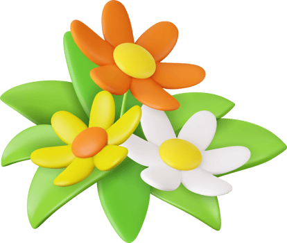 3d realistic daisies, grass and leaves png
