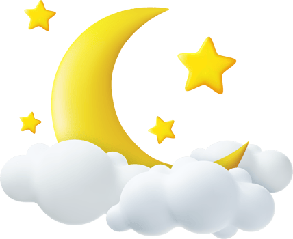 Crescent moon, golden stars and white clouds png