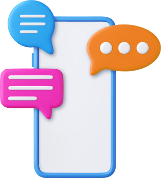 3D render smartphone with floating chat png