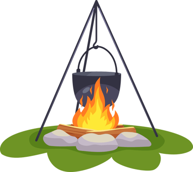 Camping pot over bonfire png