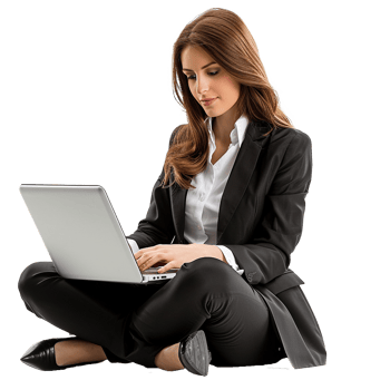 AI generated Businesswoman using laptop png isolated on transparent background