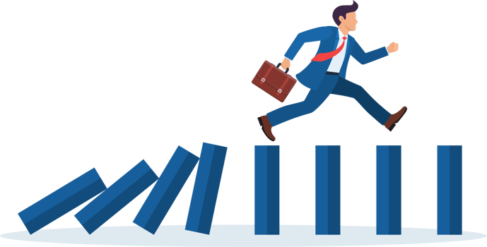 businessman running on top of domino effect png