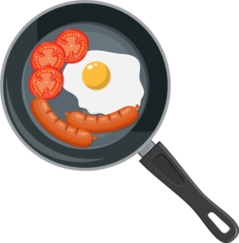 Hot frying pan with fried eggs png