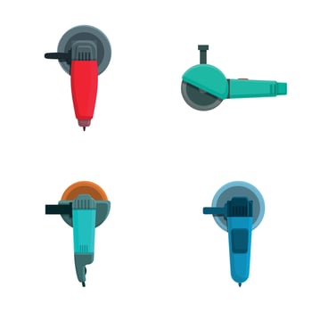 Angle grinder icons set cartoon vector. Equipment for cutting and grinding vector