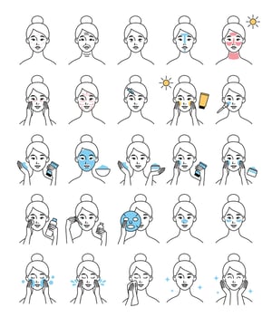 beauty skin care doodle set vector