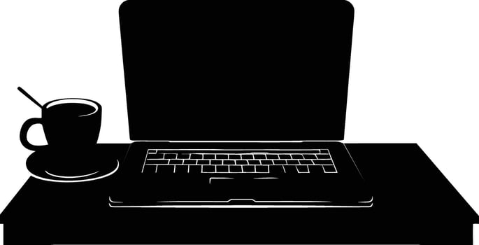 AI generated Silhouette Office Desk With Laptop and Coffee vector