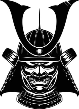 AI generated Silhouette japanese Shogun Warrior Helmet black color only vector
