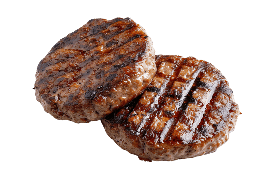 AI generated Two grilled burger patties with sear marks isolated on transparent background, png