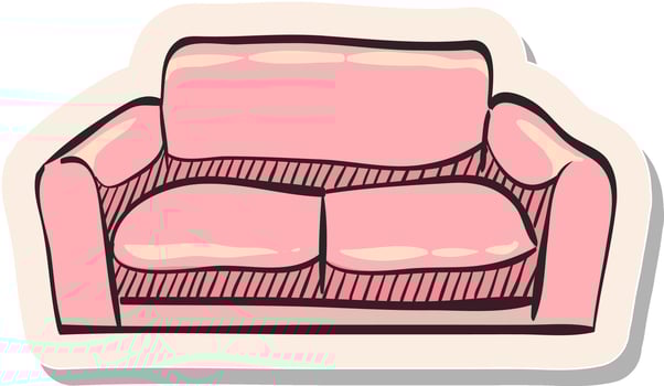 Hand drawn Couch icon in sticker style vector illustration