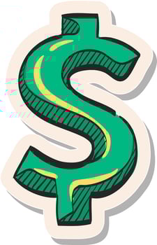 Hand drawn Dollar sign icon in sticker style vector illustration