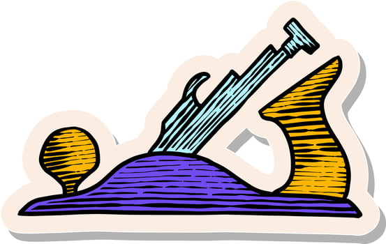 Hand drawn woodworking plane in sticker style vector illustration