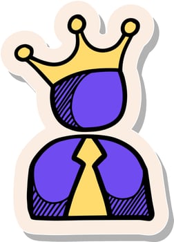 Hand drawn sticker style Businessman icon with crown on his head vector illustration