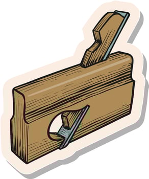 Hand drawn sticker style Hand plane icon woodworking tool vector illustration
