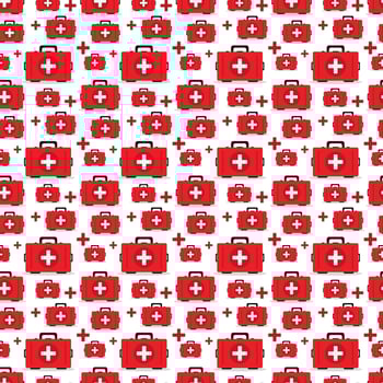First aid kit seamless pattern. Medical box with cross. Medical equipment for emergency. Healthcare concep for hospital and pharmacy design vector