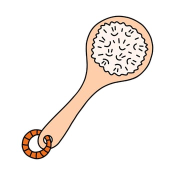 Cute doodle of wooden brush for anti cellulite massage, body and skin care. Natural tool for peeling, scrub and home spa procedure. Simple funny clipart with hand drawn outline isolated on white. vector