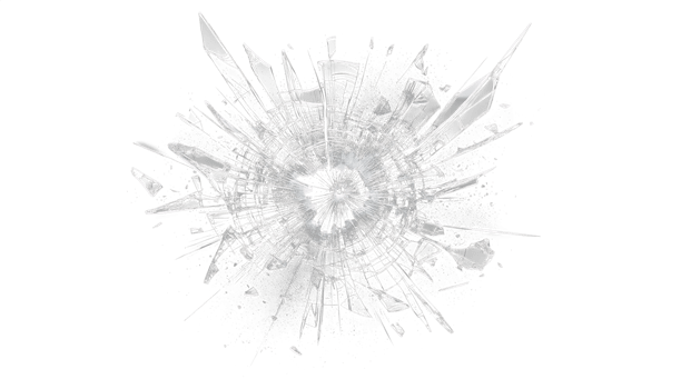 AI generated Glass mirror breaked shatter with debris super slow motion. Macro camera 3d illustration png