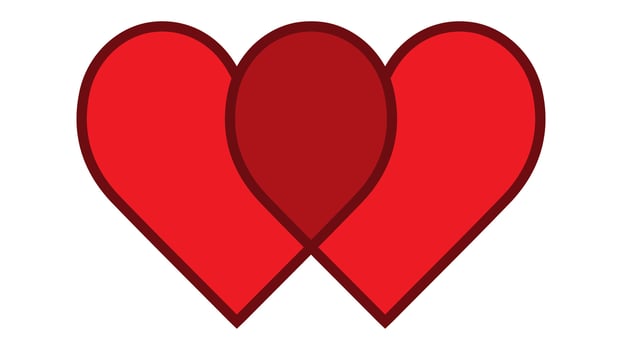 Two red hearts are intertwined on a white background vector