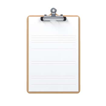 Top view of clean checklist or clipboard without background. Ready for mockup png