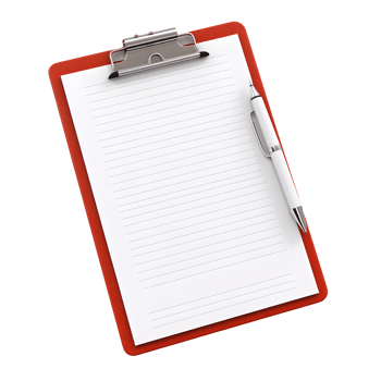 Top view of clean checklist or clipboard without background. Ready for mockup png