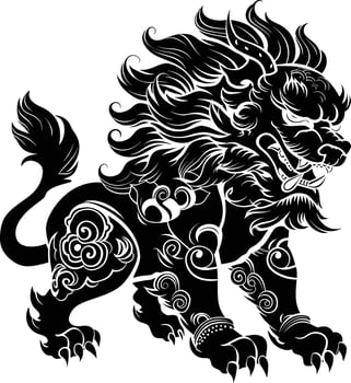 AI generated Silhouette Komainu the Japanese Mythical Creature black color only vector