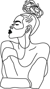 AI generated aesthetic woman with continuous line art style black color only vector