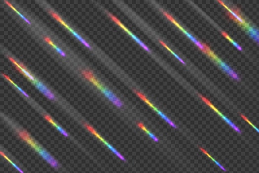 Rainbow prism rainbow light. Sun rays overlay effect. vector