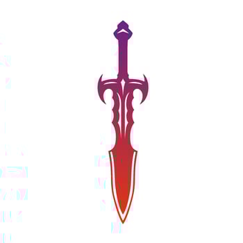 Fantasy sword icon. Medieval sword and futuristic weapon for game interface. Cartoon fantasy metal longsword. Vector illustration