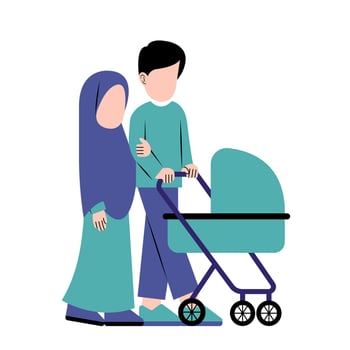 Muslim Parents With Baby Stroller vector