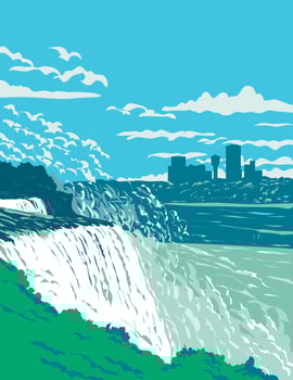 Niagara Falls on the Niagara River in Southern Ontario Canada WPA Poster Art vector