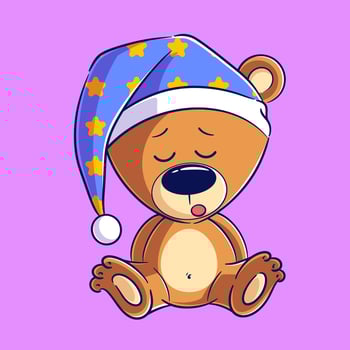 Cute bear wearing a sleeping cap vector