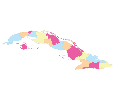 Cuba map. Map of Cuba in administrative provinces in multicolor png