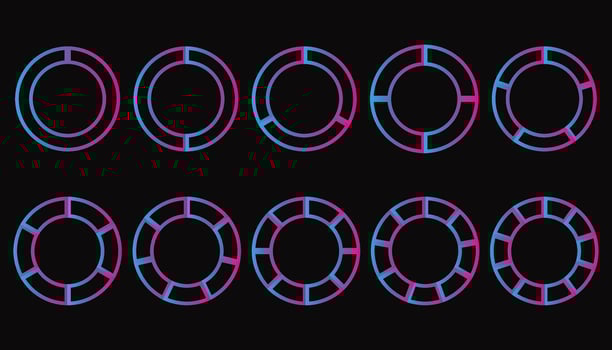 Set of different circles pie charts diagrams. Various sectors divide the circle into equal parts. vector