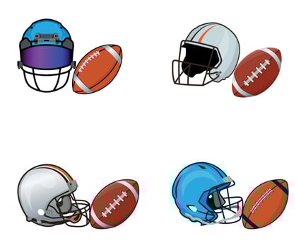 American Football And Helmet Illustrations Vector Elements With Clip Art. American Sport competition Ball Element.