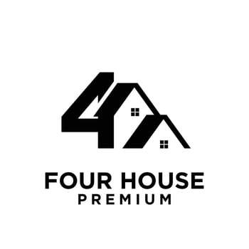 Number 4 with house property symbol logo vector