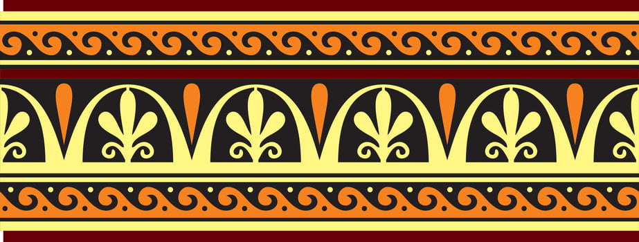Vector colorful orange classic seamless european national ornament. Ethnic pattern of the Romanesque peoples. Border, frame of ancient greece, roman empire