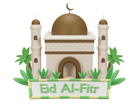 3d render Eid al-Fitr illustration with mosque isolated on transparent background png