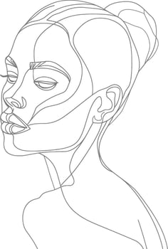 AI generated aesthetic woman with continuous line art style black color only vector