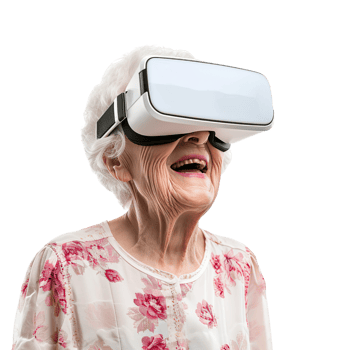 AI generated Happy Elderly in VR Glasses, Immersive Banner Template for Virtual Reality png